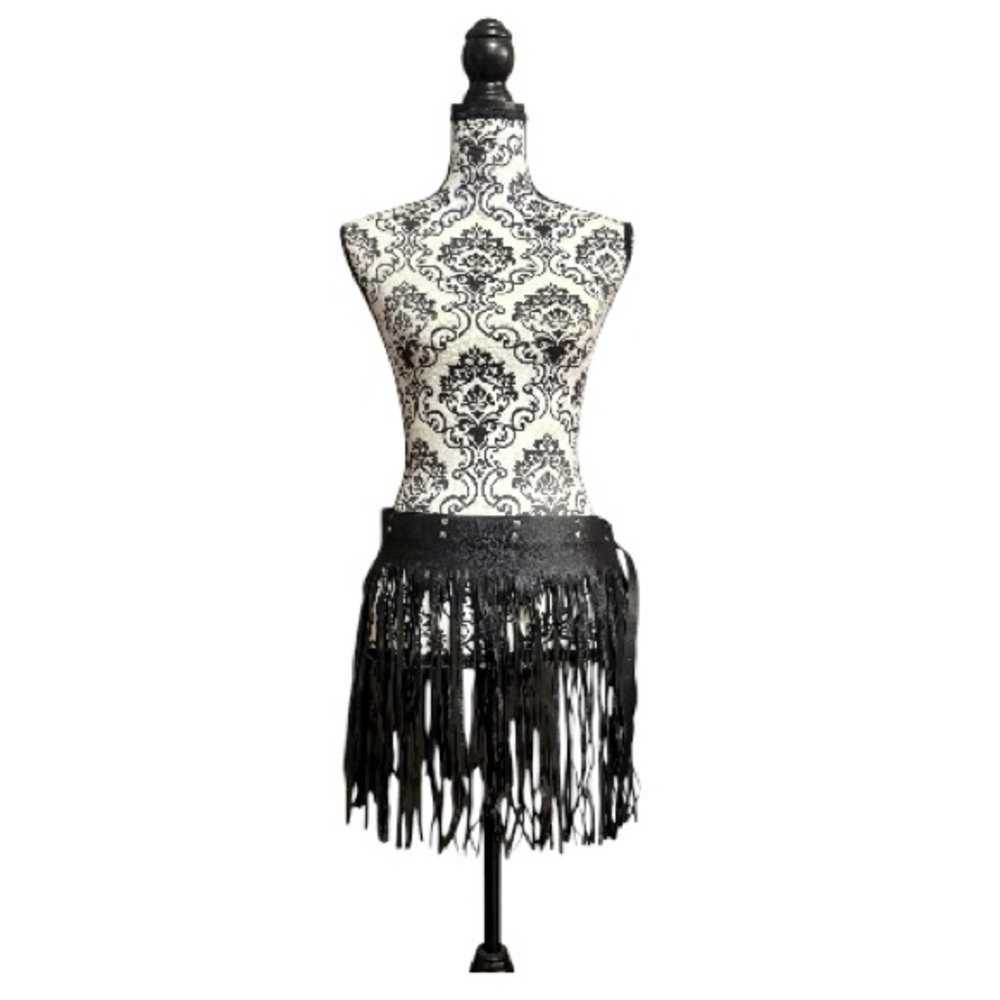 Steampunk Studded Decor Black Fringe Belt